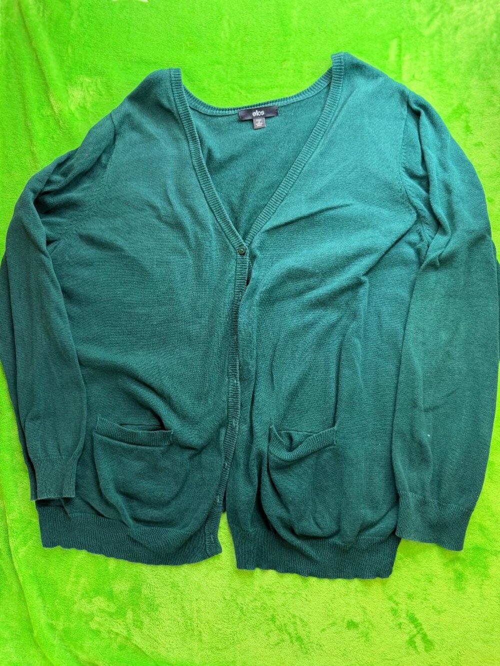 Ellos Green V-Neck Button Cardigan Sweater Plus Sz 1X 22/24